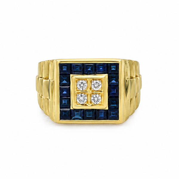 0.12 CTW Diamond & Sapphire 18K Yellow Gold Men’s Ring