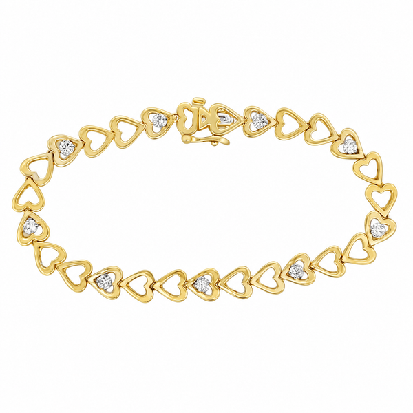 1.00 CTW Diamond Heart Link 14K Yellow Gold Bracelet