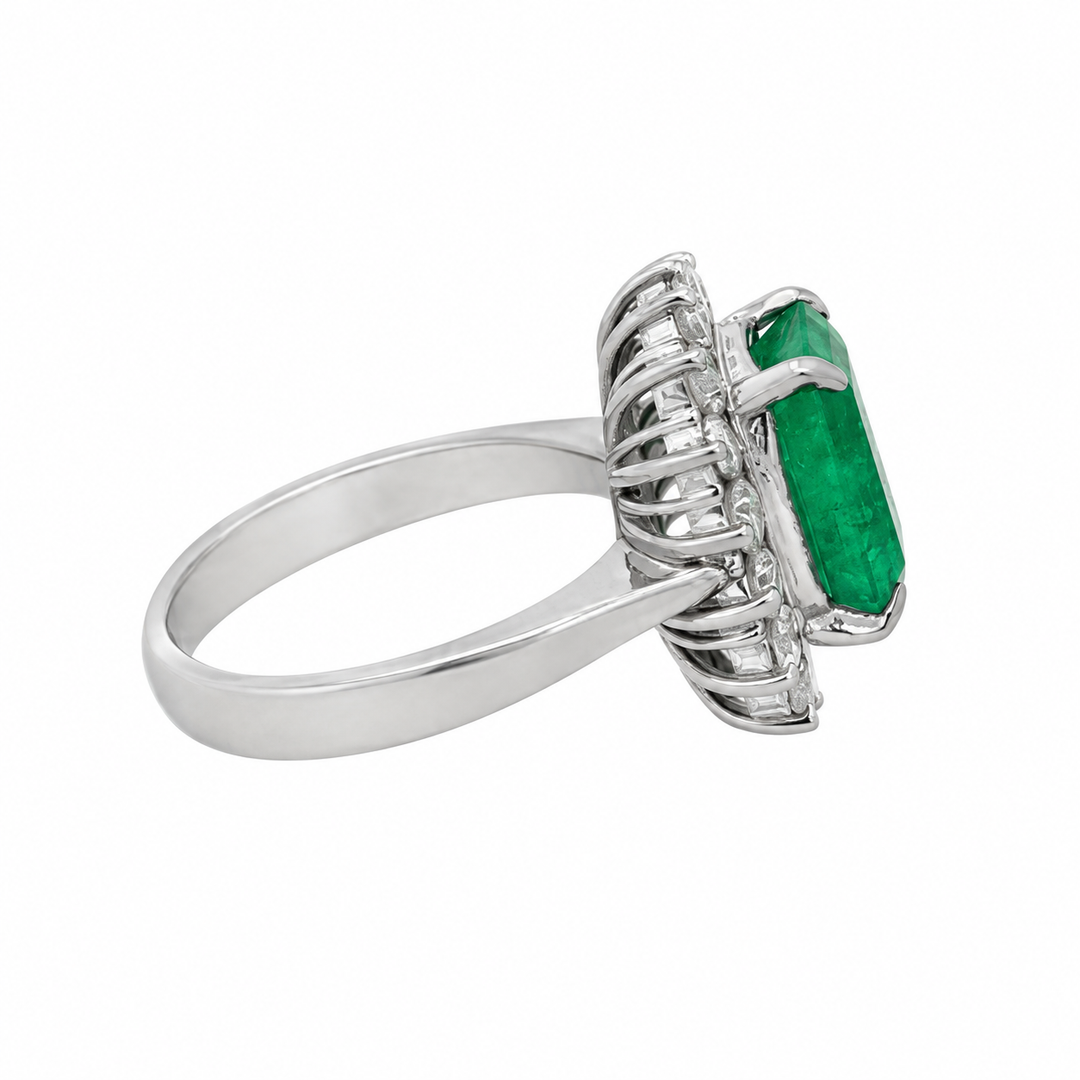 3.13 CT Emerald &amp; 1.01 CTW Diamond Platinum Halo Ring