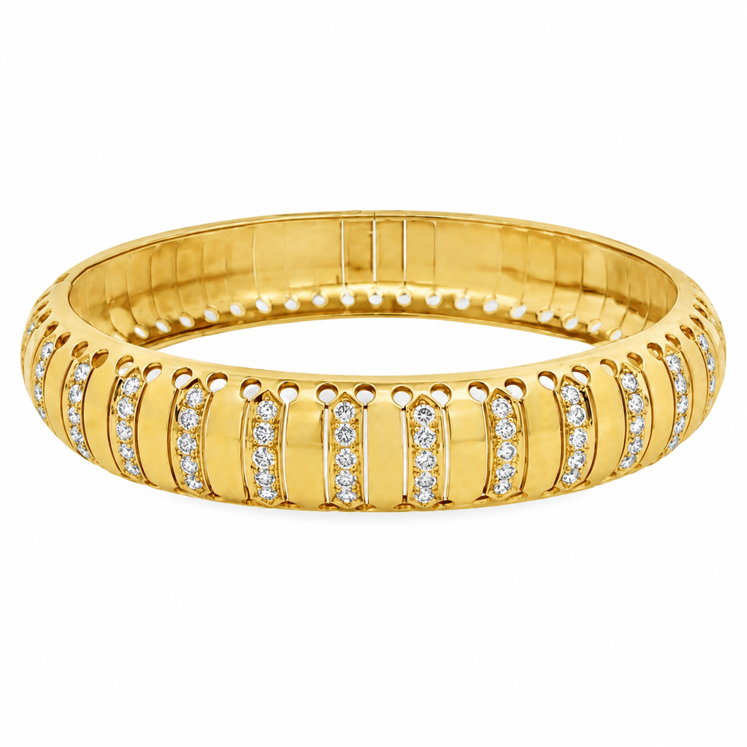 1.50 CTW Diamond 18K Yellow Gold 12mm Bangle Bracelet