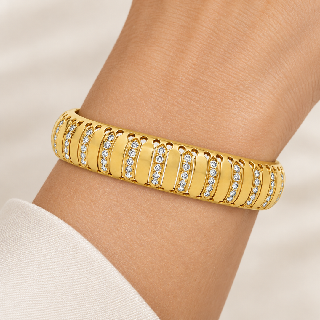 1.50 CTW Diamond 18K Yellow Gold 12mm Bangle Bracelet