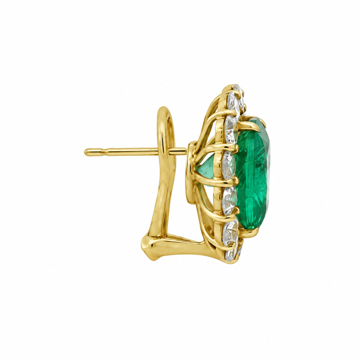 10.33 CTW Emerald 3.32 CTW Diamond 18K Yellow Gold Stud Earrings