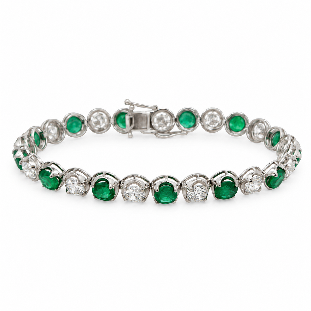 6.80 CTW Emerald & 6.34 CTW Diamond Crown Bracelet