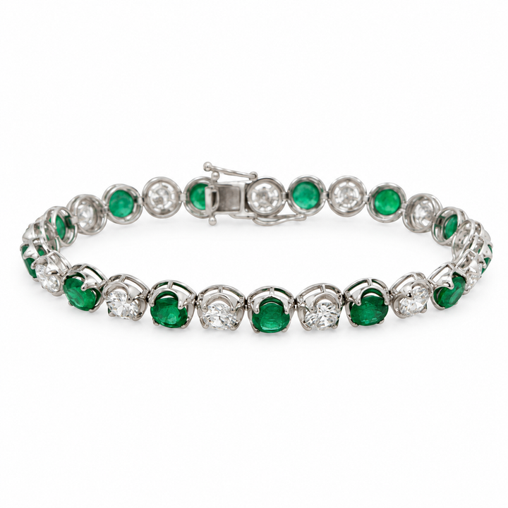6.80 CTW Emerald &amp; 6.34 CTW Diamond Crown Bracelet