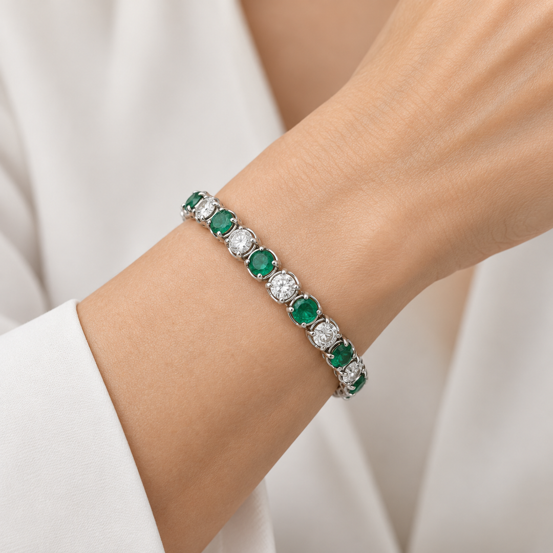 6.80 CTW Emerald &amp; 6.34 CTW Diamond Crown Bracelet