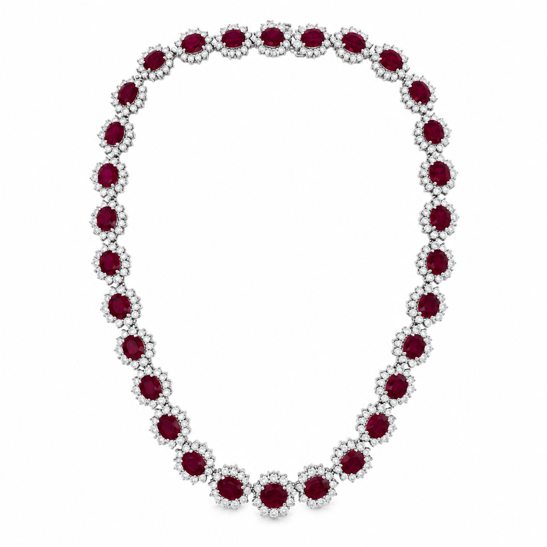 33.56 CTW Burma Ruby & 9.75 CTW Diamond 18K White Gold Necklace