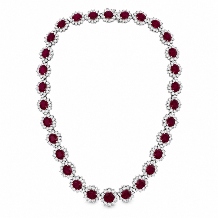33.56 CTW Burma Ruby &amp; 9.75 CTW Diamond 18K White Gold Necklace