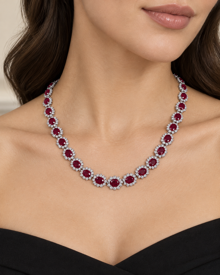 33.56 CTW Burma Ruby &amp; 9.75 CTW Diamond 18K White Gold Necklace