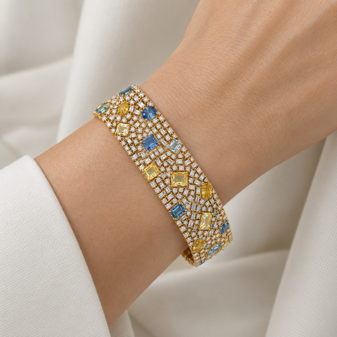 24.40 CTW Multi-Color Sapphire &amp; 8.91 CTW Diamond 14K Yellow Gold Bracelet