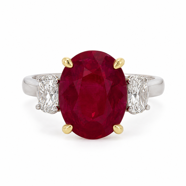 6.14 CT Ruby &amp; 0.64 CTW Diamond 18K White &amp; Yellow Gold Three-Stone Ring