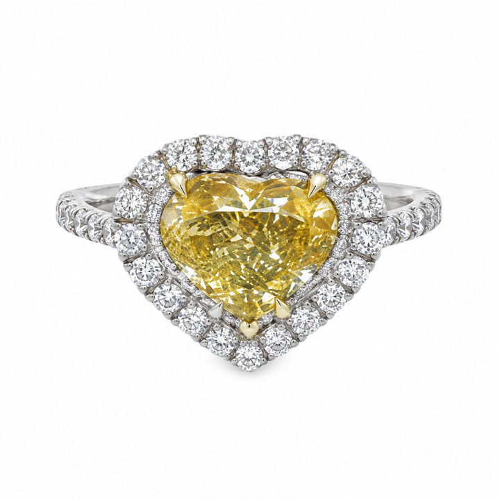 2.01 CT Fancy Yellow Heart Diamond &amp; 0.65 CTW Diamond 18K White Gold Halo Ring