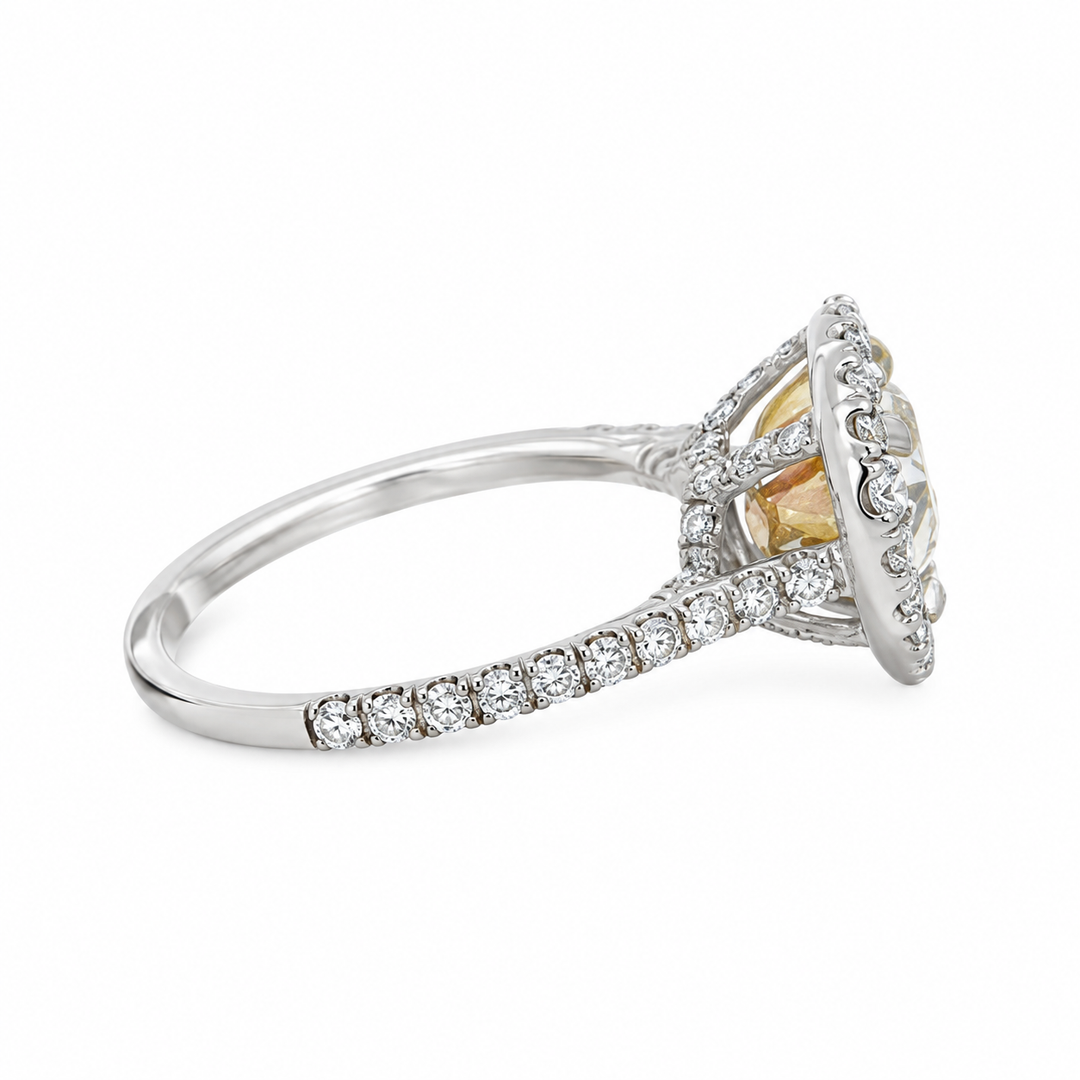 2.01 CT Fancy Yellow Heart Diamond &amp; 0.65 CTW Diamond 18K White Gold Halo Ring