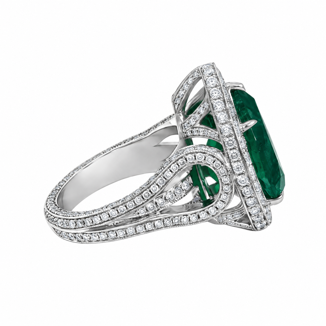 18K White Gold Pear Emerald &amp; Diamond Ring (6.97 CTW)