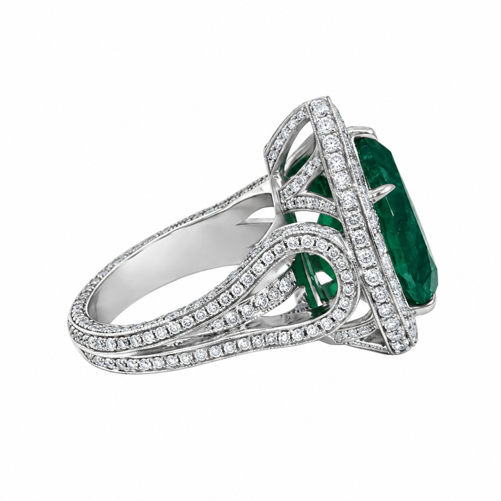 18K White Gold Pear Emerald &amp; Diamond Ring (6.97 CTW)
