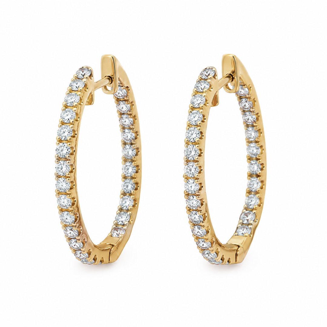 0.75 CTW Diamond 14K Yellow Gold Inside-Out Oval Hoop Earrings