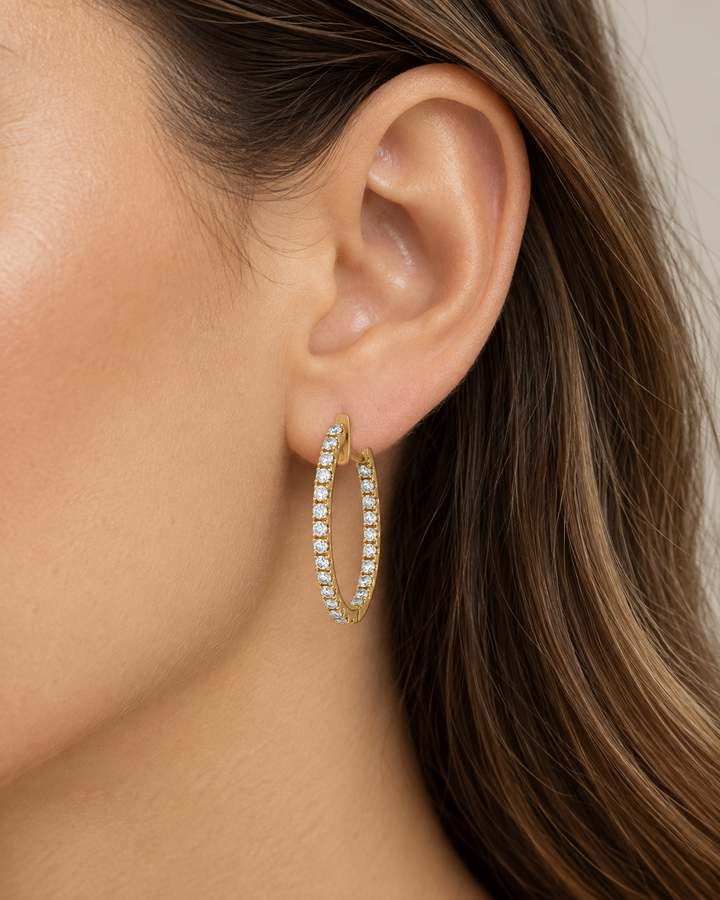 0.75 CTW Diamond 14K Yellow Gold Inside-Out Oval Hoop Earrings