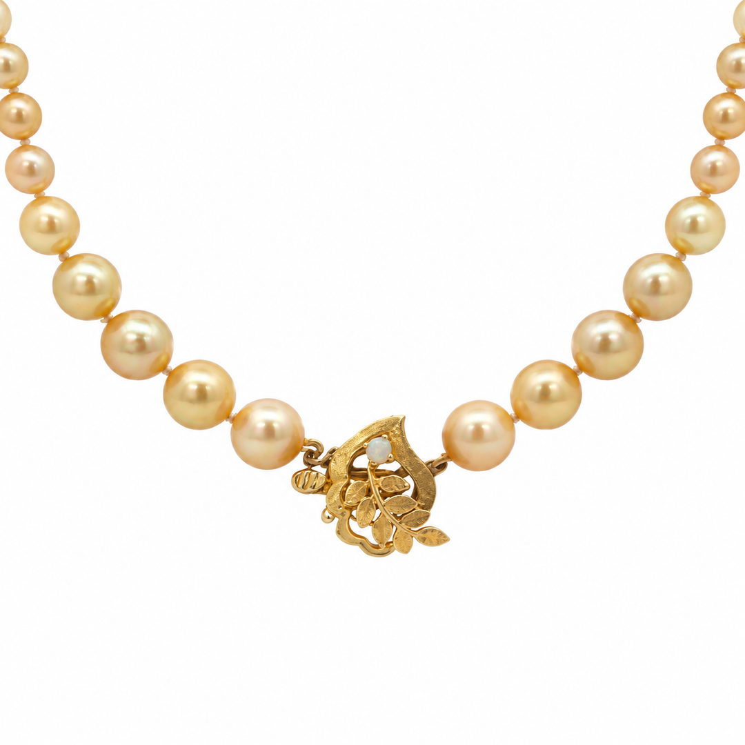 Golden Pearl 30-Inch Strand Necklace with 14K Yellow Gold Opal Clasp