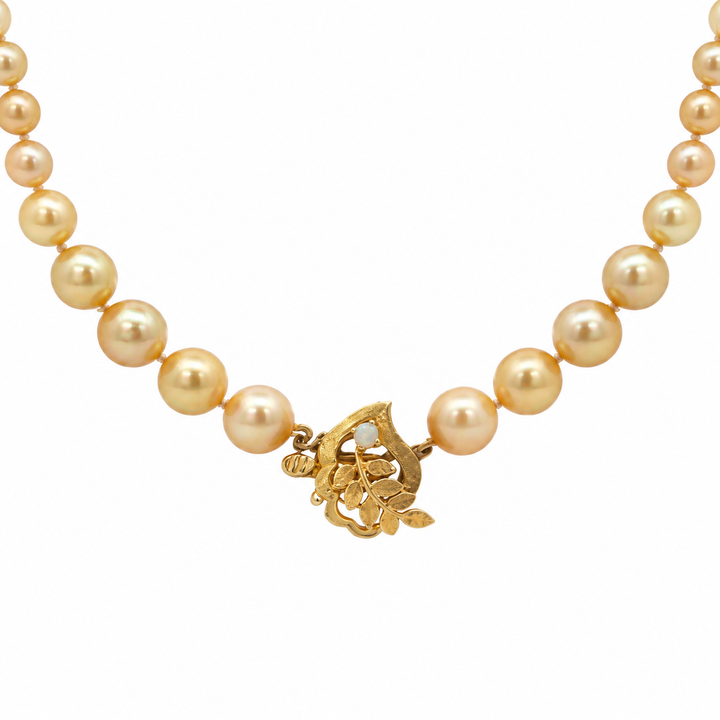 Golden Pearl 30-Inch Strand Necklace with 14K Yellow Gold Opal Clasp