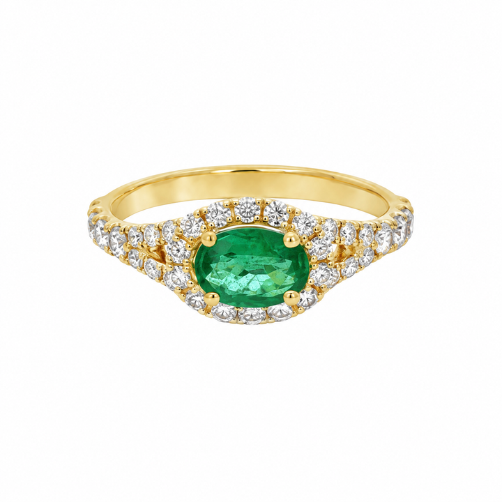 0.61 CT Oval Emerald &amp; 0.58 CTW Diamond Halo Ring in 14K Yellow Gold