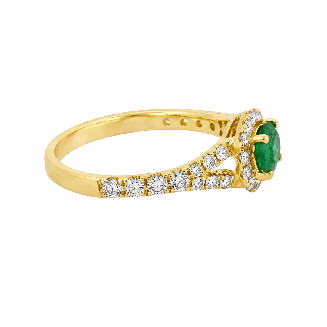 0.61 CT Oval Emerald &amp; 0.58 CTW Diamond Halo Ring in 14K Yellow Gold
