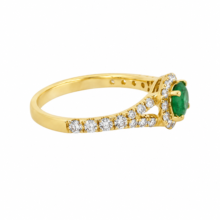 0.61 CT Oval Emerald &amp; 0.58 CTW Diamond Halo Ring in 14K Yellow Gold