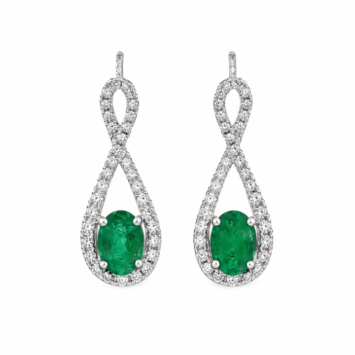 0.89 CTW Emerald &amp; 0.38 CTW Diamond 14K White Gold Teardrop-Infinity Drop Earrings