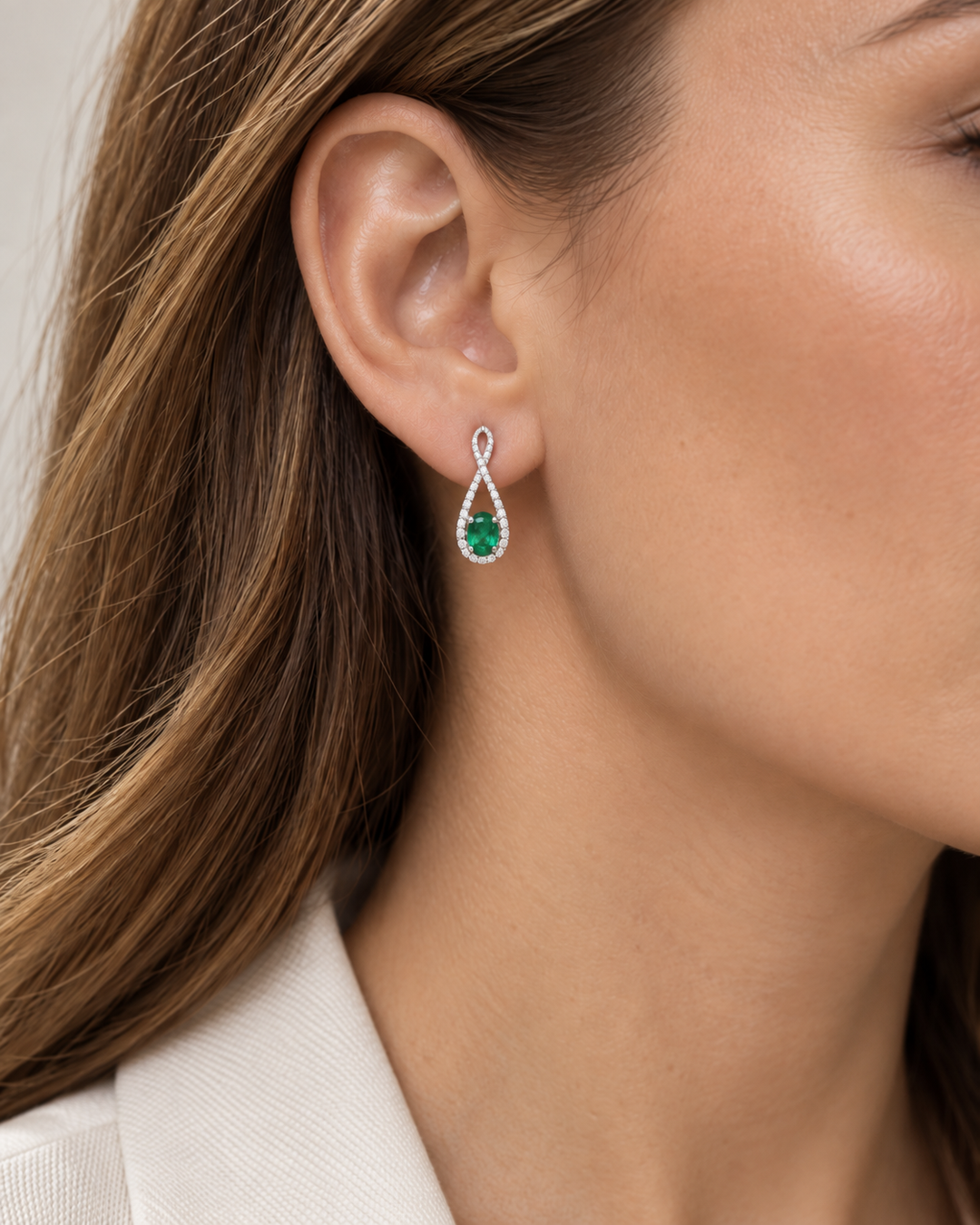 0.89 CTW Emerald &amp; 0.38 CTW Diamond 14K White Gold Teardrop-Infinity Drop Earrings