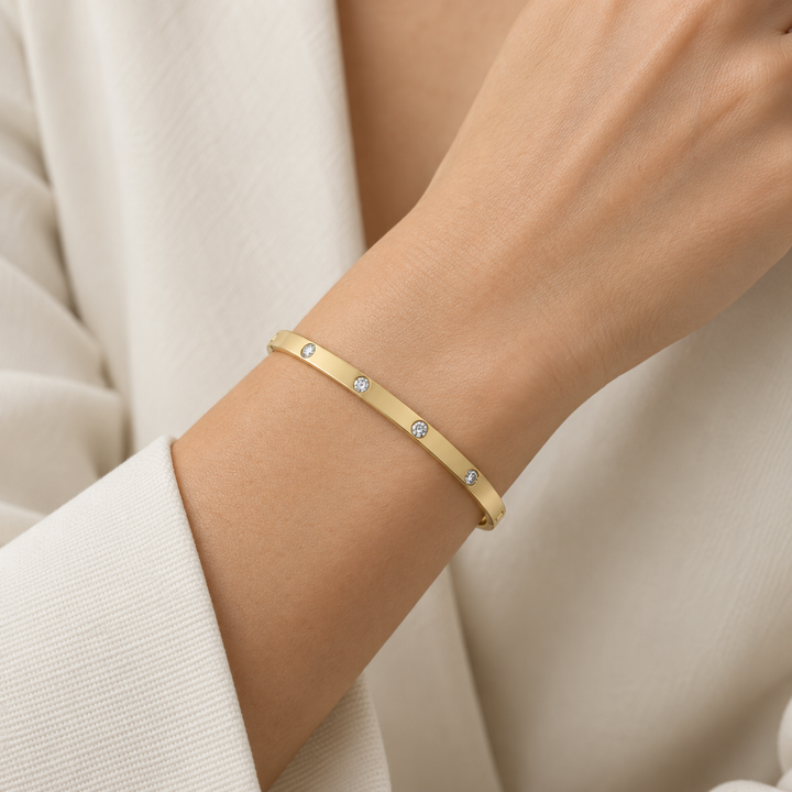 0.35 CT Diamond Etoile 14K Yellow Gold Hinge Bangle Bracelet