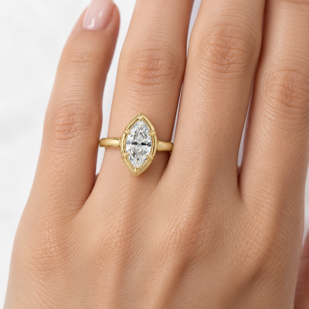 3.01 CT Marquise Lab Grown Diamond 14K Yellow Gold Engagement Ring