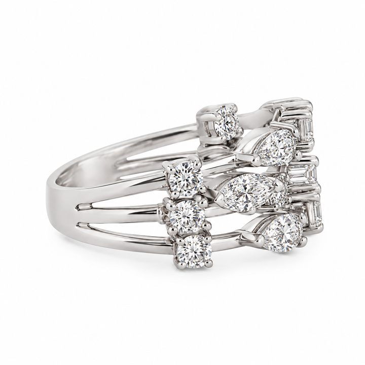 0.95 CTW Pear Diamond, 0.69 CTW Round Diamond, and 0.20 CTW Marquise Diamond 18K White Gold Ring
