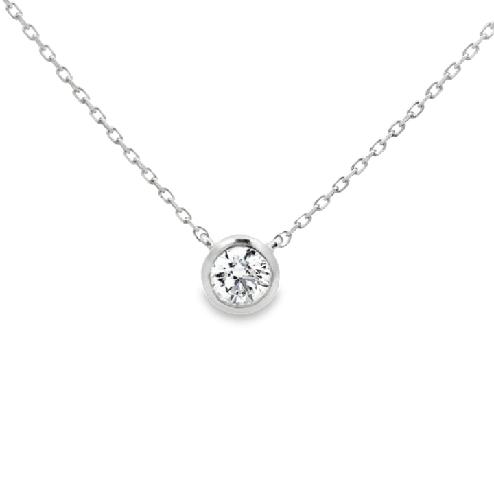 0.39 CT Diamond 18K White Gold Bezel-Set Pendant Necklace