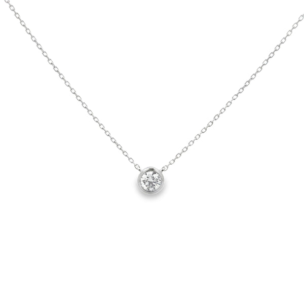 0.39 CT Diamond 18K White Gold Bezel-Set Pendant Necklace