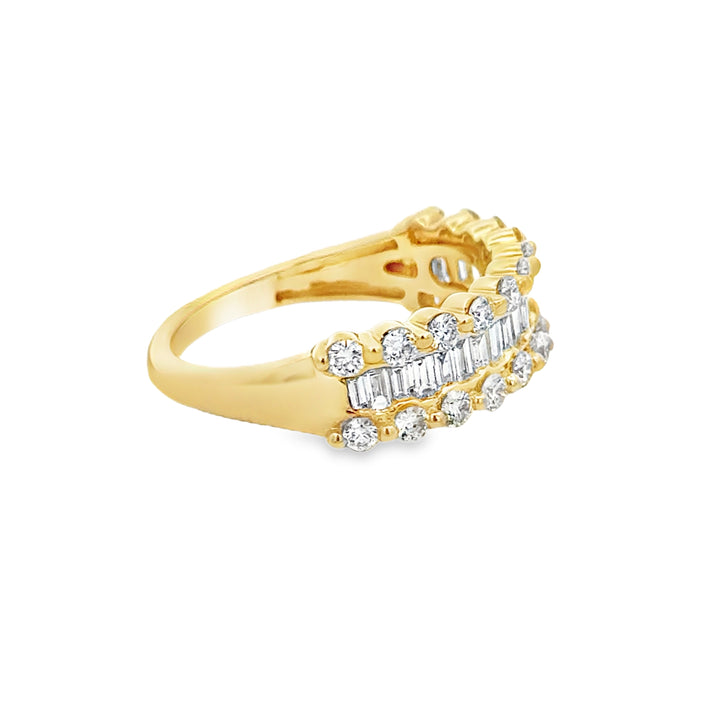 1.00 CTW Diamond 14K Yellow Gold Multi-Row Halfway Band Ring