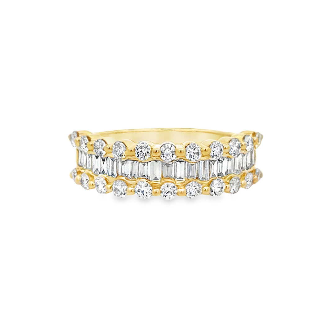 1.00 CTW Diamond 14K Yellow Gold Multi-Row Halfway Band Ring