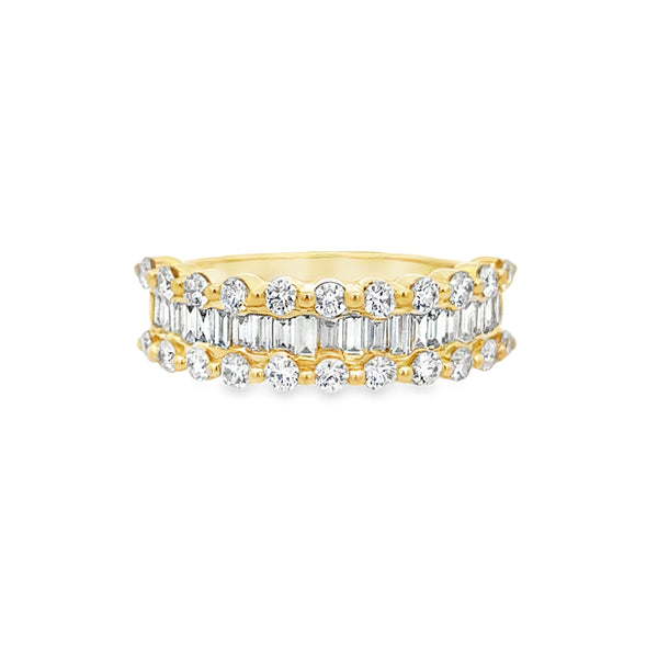 1.00 CTW Diamond 14K Yellow Gold Multi-Row Halfway Band Ring