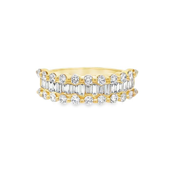 1.00 CTW Diamond 14K Yellow Gold Multi-Row Halfway Band Ring