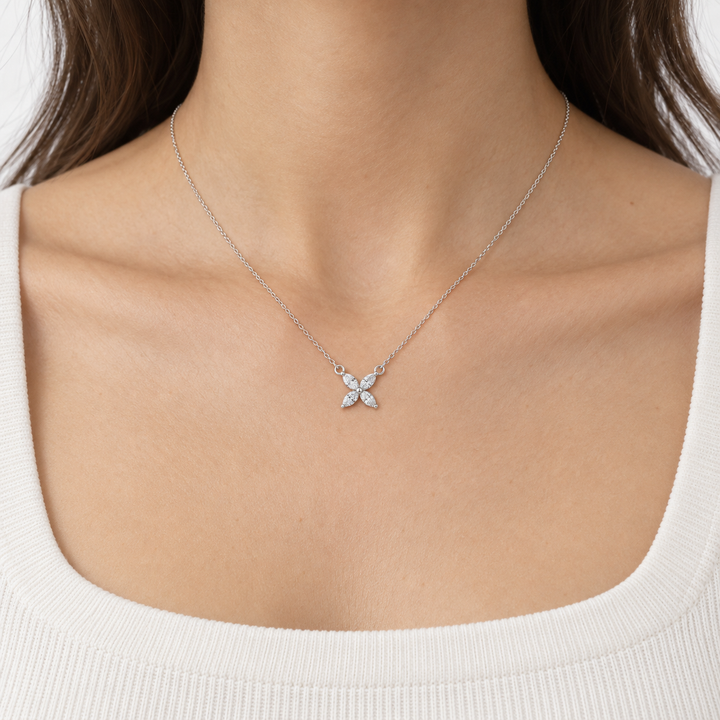 0.25 CTW Diamond 14K White Gold Floral Pendant Necklace