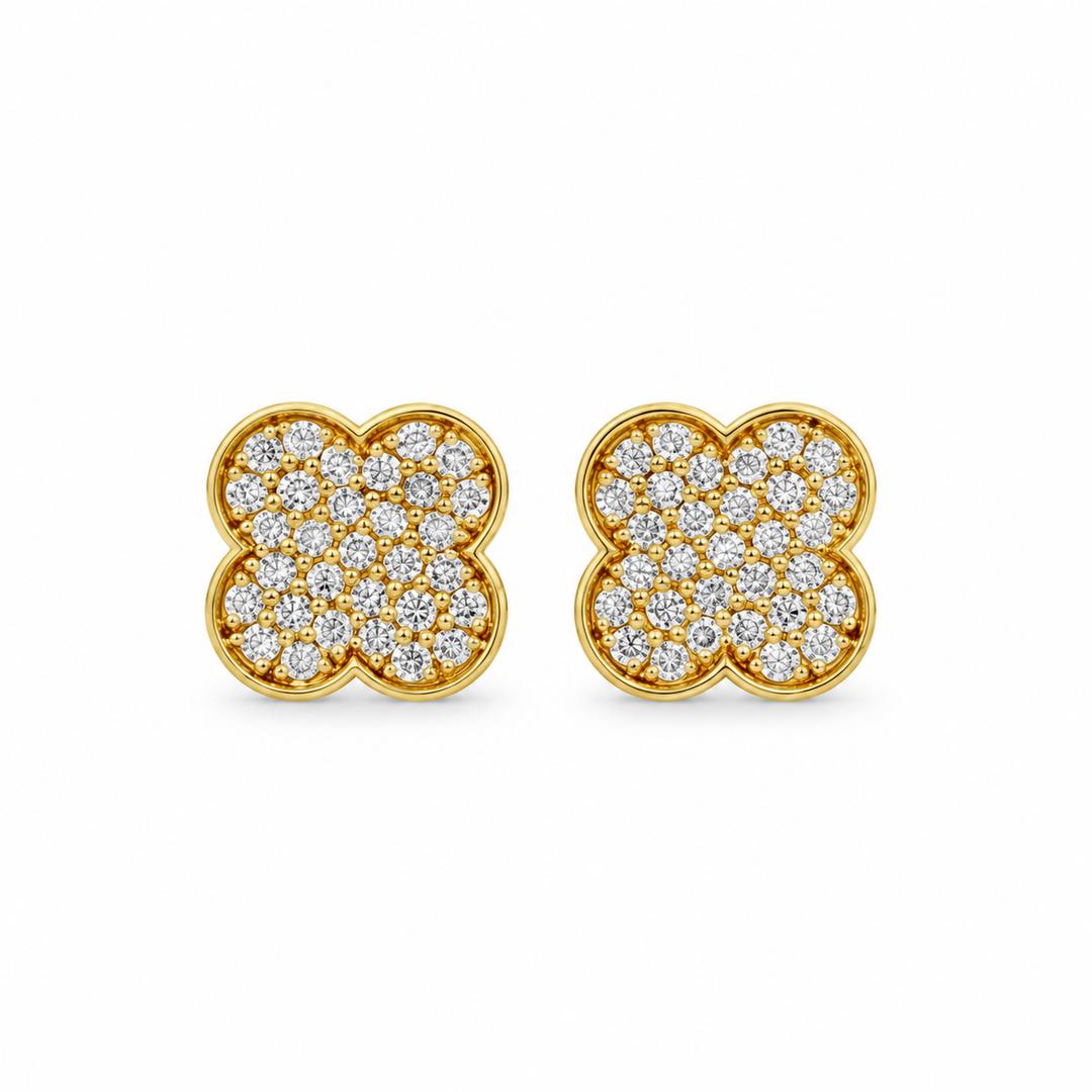 0.50 CTW Diamond Pavé Clover 14K Yellow Gold Stud Earrings