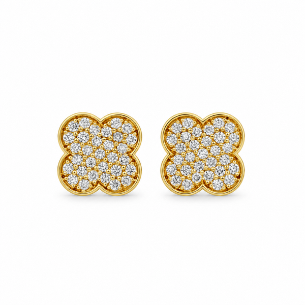 0.50 CTW Diamond Pavé Clover 14K Yellow Gold Stud Earrings
