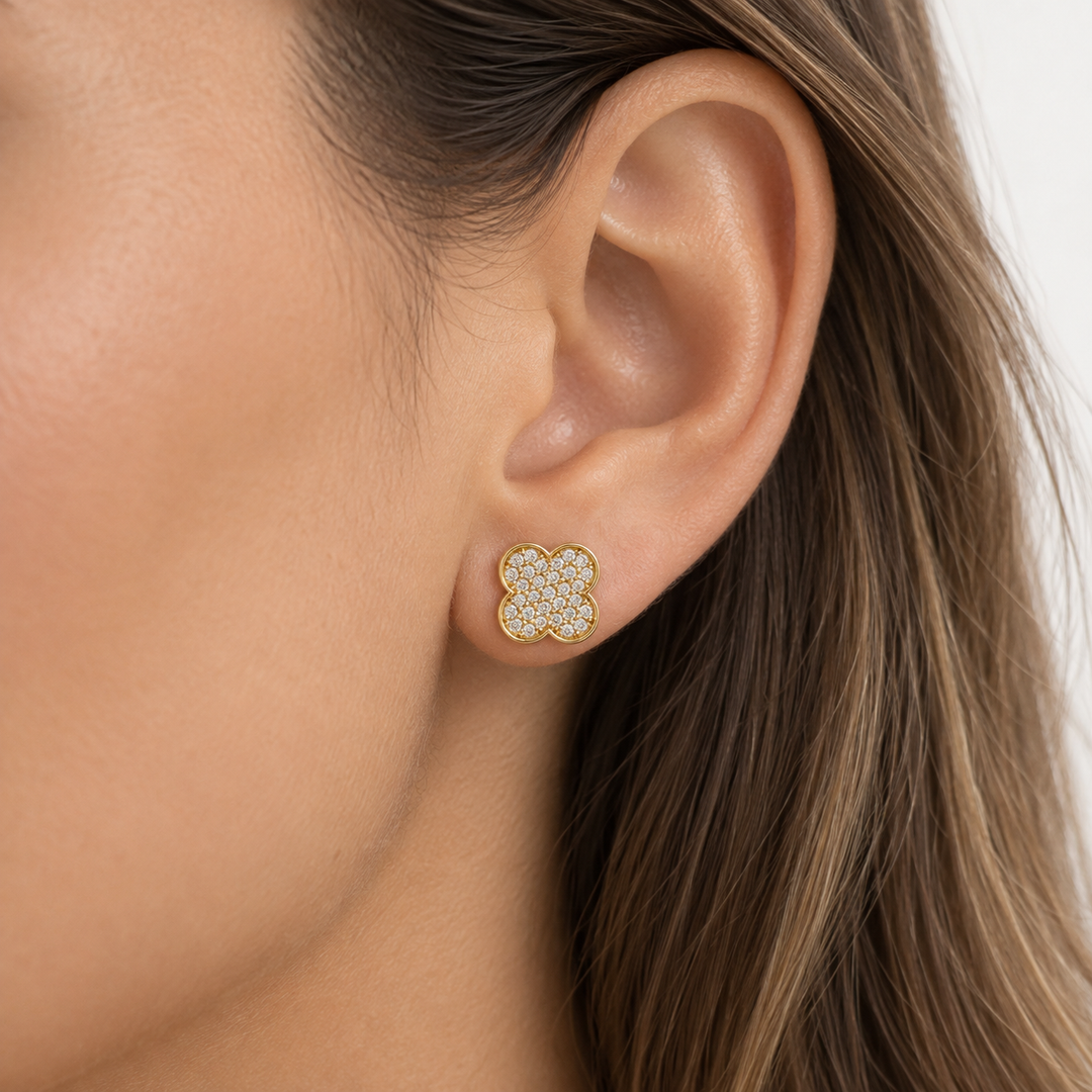 0.50 CTW Diamond Pavé Clover 14K Yellow Gold Stud Earrings