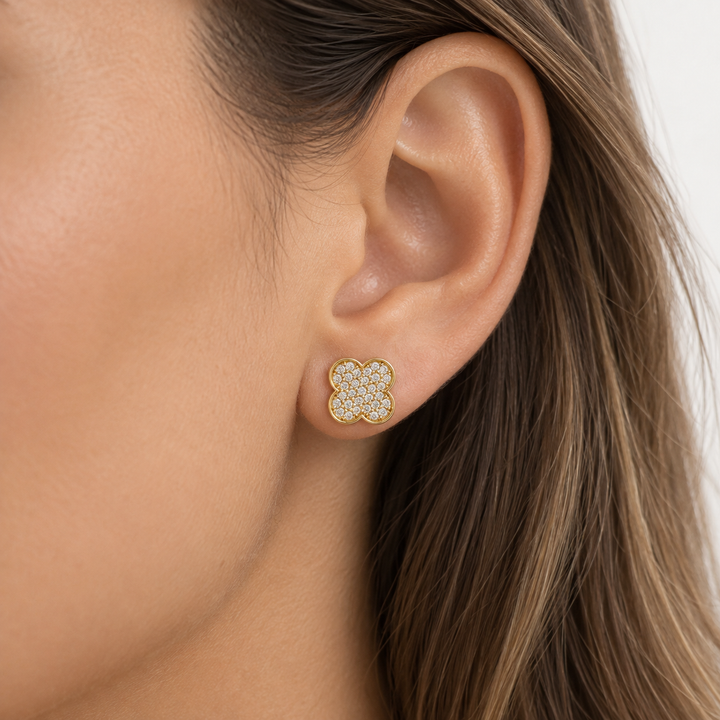 0.50 CTW Diamond Pavé Clover 14K Yellow Gold Stud Earrings