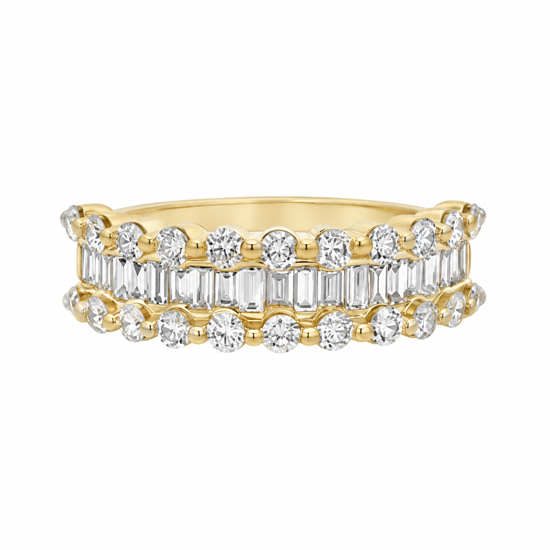 1.00 CTW Diamond 14K Yellow Gold Multi-Row Halfway Band Ring