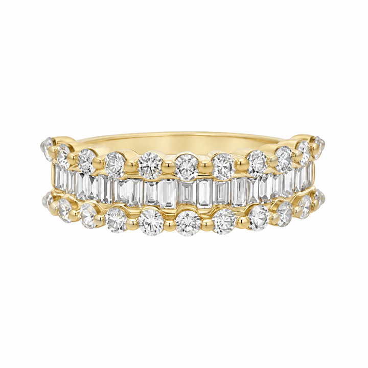 1.00 CTW Diamond 14K Yellow Gold Multi-Row Halfway Band Ring