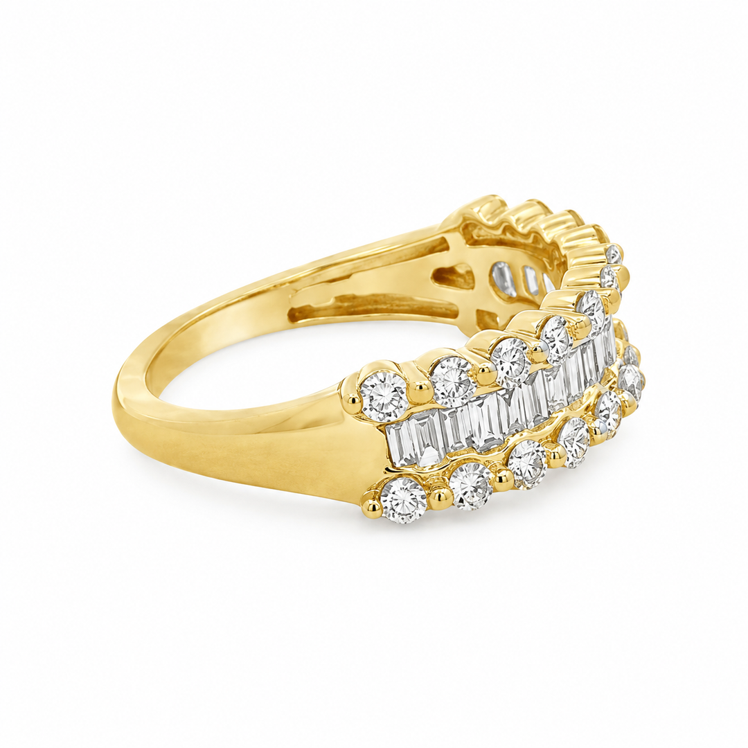 1.00 CTW Diamond 14K Yellow Gold Multi-Row Halfway Band Ring
