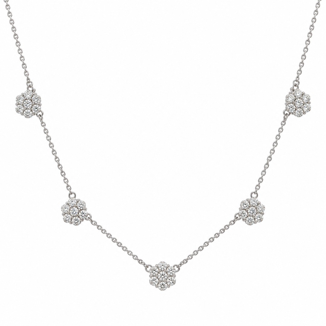2.00 CTW Diamond Floret Station Necklace in 14K White Gold