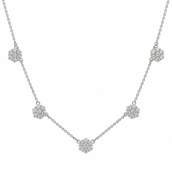 2.00 CTW Diamond Floret Station Necklace in 14K White Gold