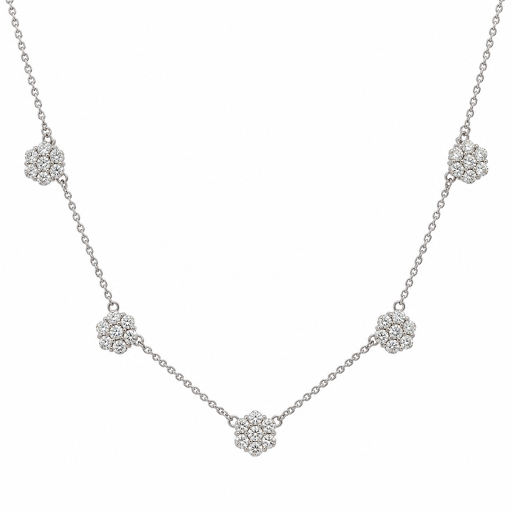 2.00 CTW Diamond Floret Station Necklace in 14K White Gold