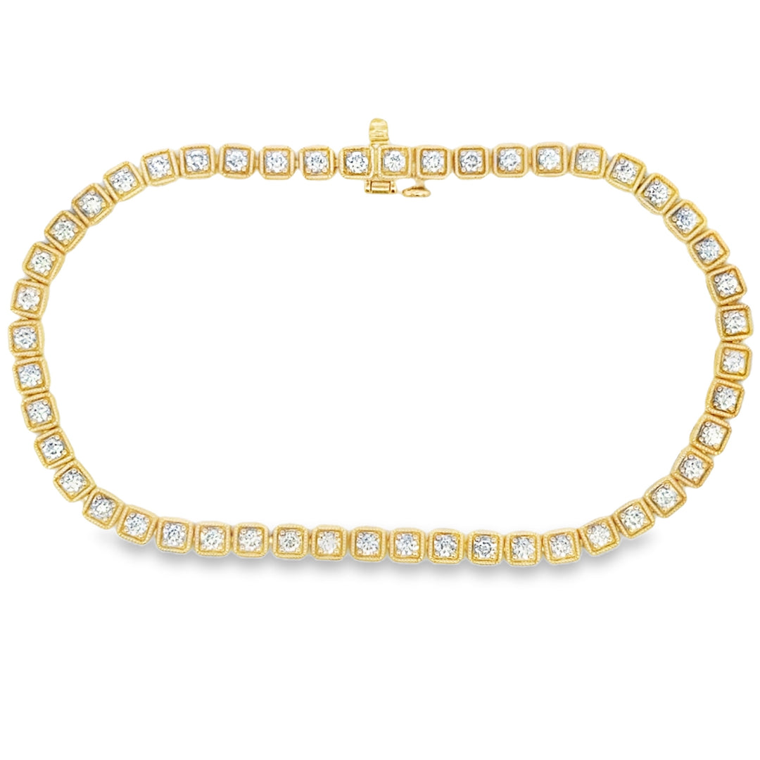 1.50 CTW Diamond 14K Yellow Gold Square-Link Tennis Bracelet