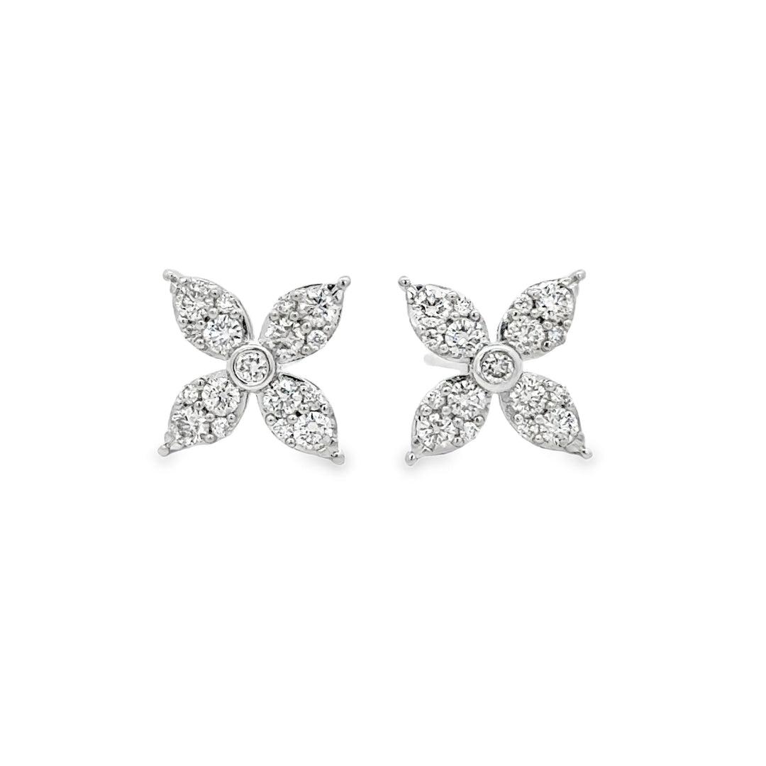 0.50 CTW Diamond Pavé Flower 14K White Gold Stud Earrings