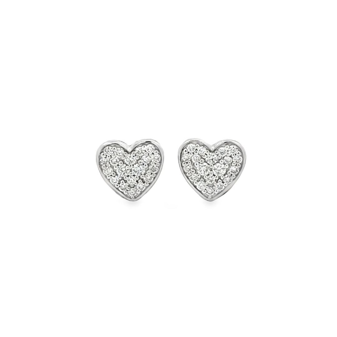 0.25 CTW Diamond 14K White Gold Pavé Heart Stud Earrings